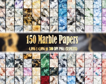 150 Marble  Digital Paper Pack Seamless Patterns Backgrounds Scrapbooks Texture Commercial Use PNG 300 DPI