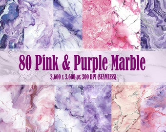 Pink and Purple Marble Digital Paper 80 Marble Seamless Patterns Backgrounds Scrapbooks Texture Commercial Use PNG 300 DPI