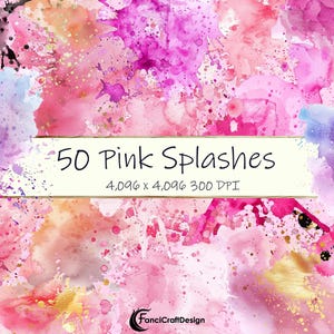50 pintura rosa salpicadura salpicadura acuarela clipart paquete de pintura PNG Descarga digital 300 DPI Uso comercial Sublimación Arte Imagen Paquete