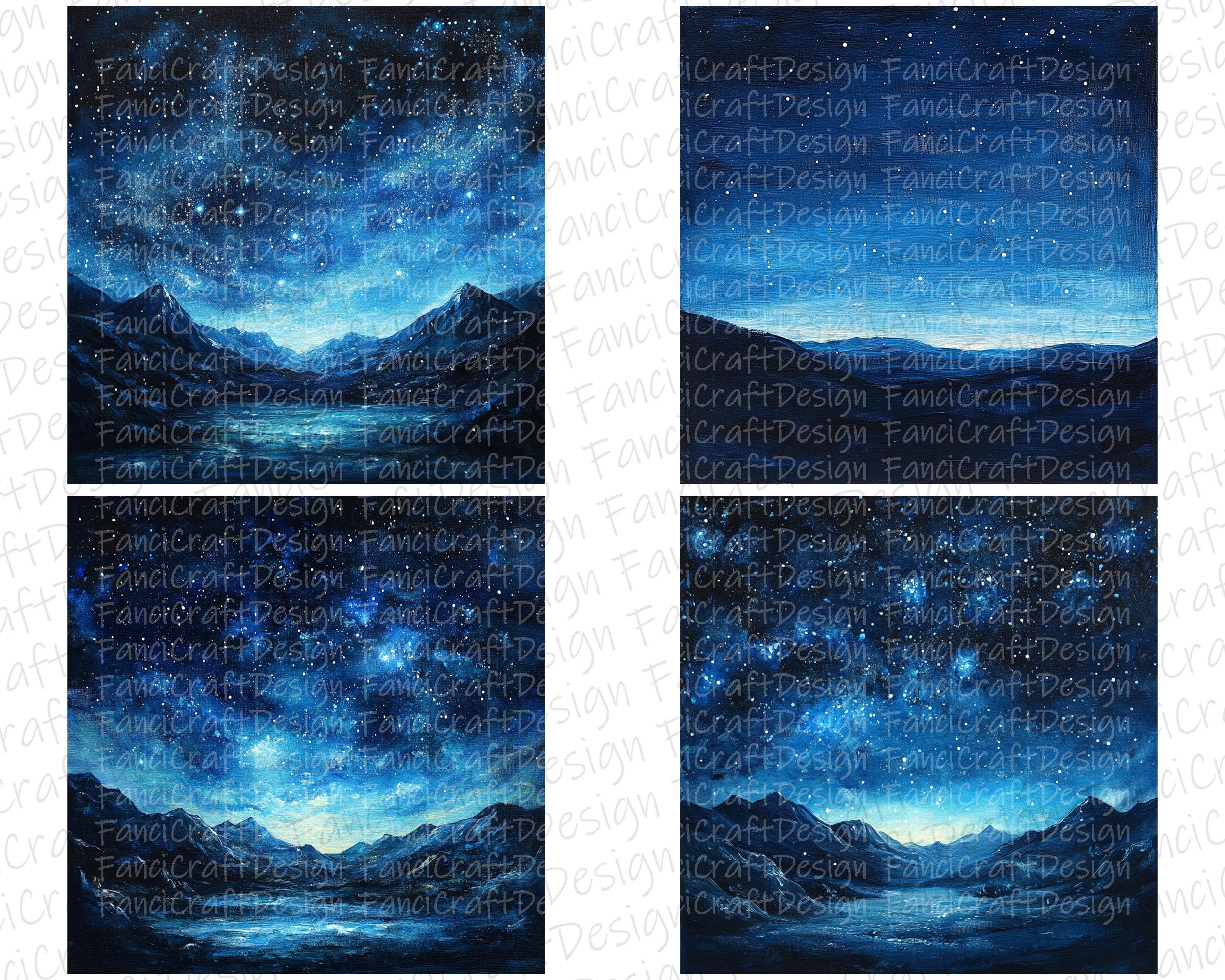 Starry Night Sky 24 Digital Paper Stars Texture Pack Blue Patterns ...