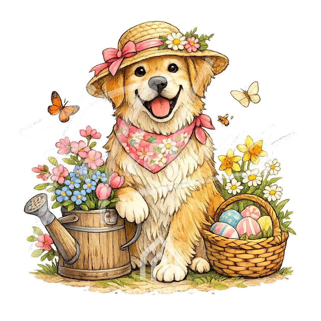 Whimsical Spring Dog Art Bundle | 15 PNG | Transparent Background | 300 ...