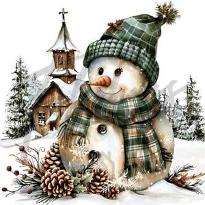 10 Vintage Christmas Snowman Clipart – Retro Watercolor, High-Res JPGs, Printable, Junk Journal, Papercraft, Instant Digital Download