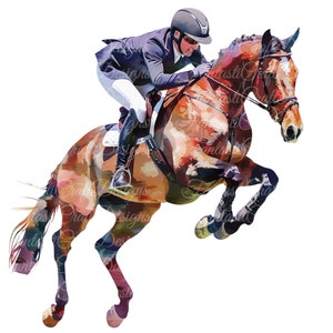 14 Horses Jumping Horse Pony Animal Watercolor Clipart Printable PNG JPG Digital Download 300 DPI Commercial Use Sublimation Image Bundle
