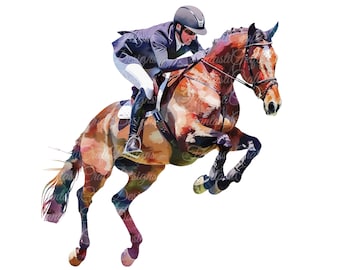 14 Horses Jumping Horse Pony Animal Watercolor Clipart Printable PNG JPG Digital Download 300 DPI Commercial Use Sublimation Image Bundle