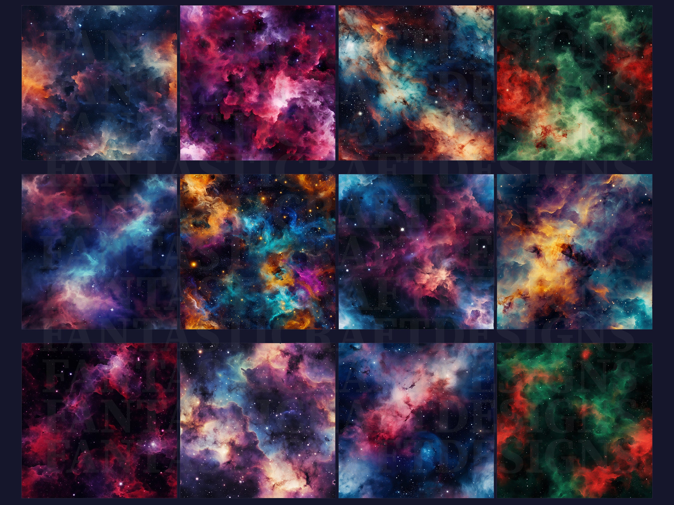 48 Galactic Nebula Digital Paper Pack Seamless Starry Sky Space ...