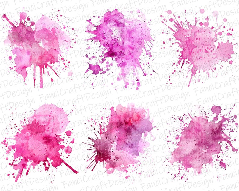 50 Pink Paint Splatter Splotch Splash Watercolor Clipart Paint Pack PNG ...