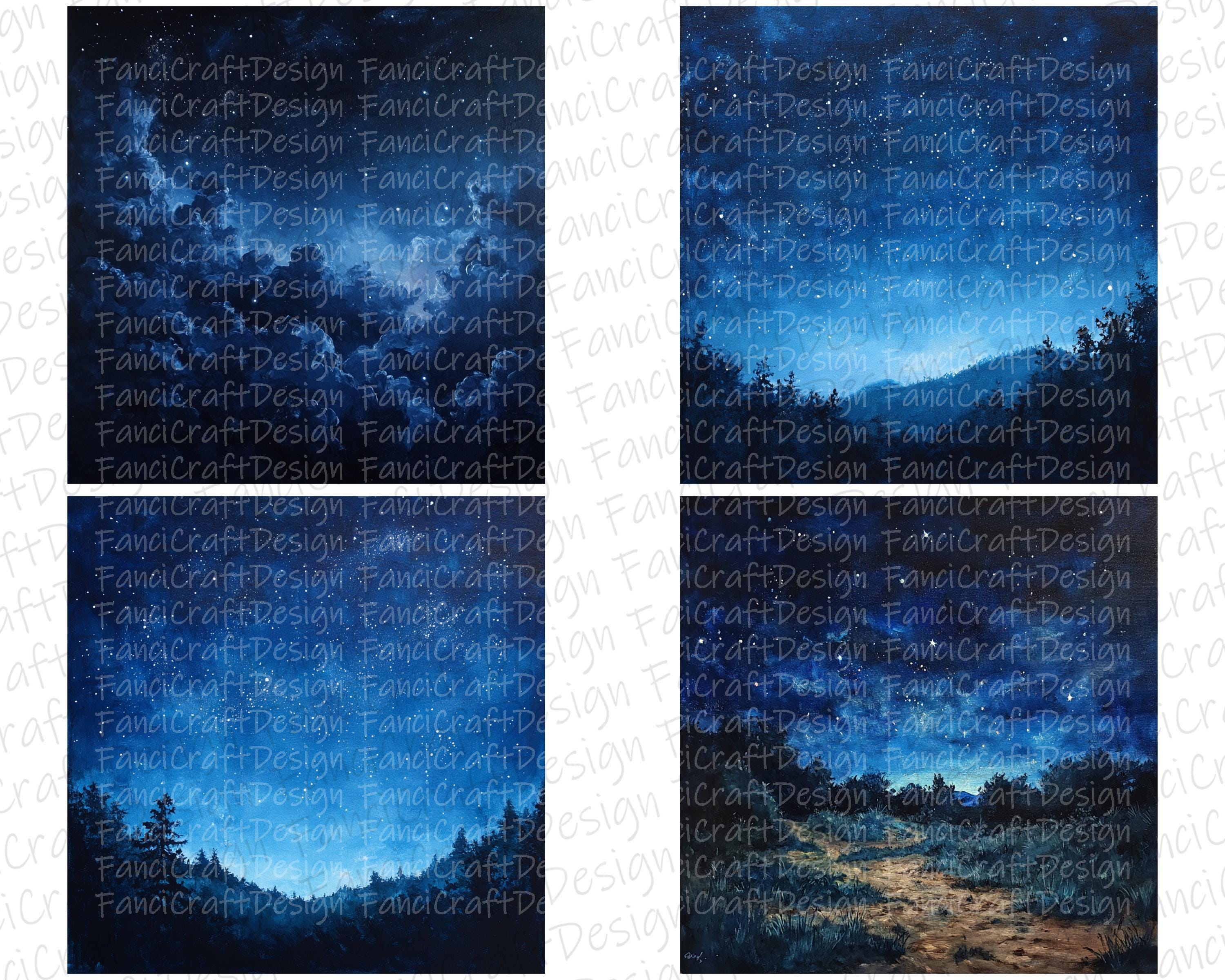 Starry Night Sky 24 Digital Paper Stars Texture Pack Blue Patterns ...