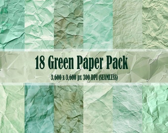 Green Wrinkled Paper Digital Paper Texture 18 Pack Seamless Different Patterns Backgrounds Scrapbooks Texture Commercial Use JPG 300 DPI