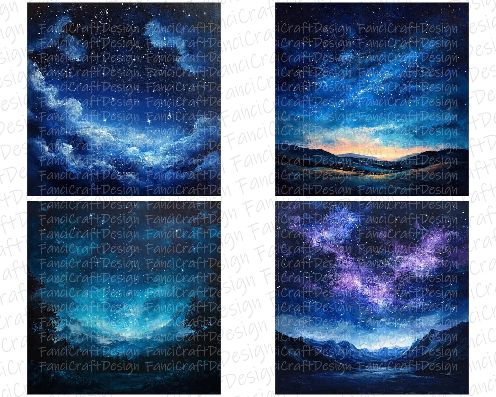 Starry Night Sky 24 Digital Paper Stars Texture Pack Blue Patterns ...