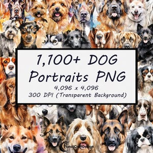 Paquete de 1100 imágenes PNG de perros, acuarela, cachorros, clipart imprimible, razas de perros, PNG, descarga digital, 300 DPI, uso comercial, sublimación.