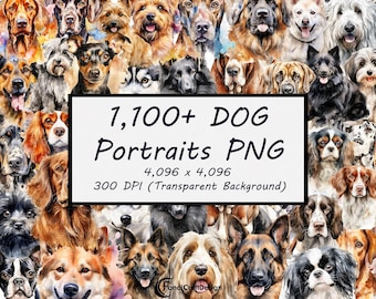 Dog PNG 1,100 Pack Dog Watercolor Puppy Clipart Printable Dog Breeds PNG Digital Download 300 DPI Commercial Use Sublimation Image Bundle