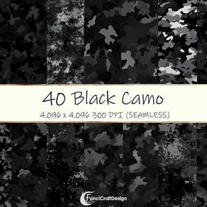 Camouflage Digital Paper Militär 36 Pack Nahtlos Verschiedene Muster Schwarz Hintergründe Sammelalben Textur Kommerzielle Nutzung JPGs 300 DPI JPEG