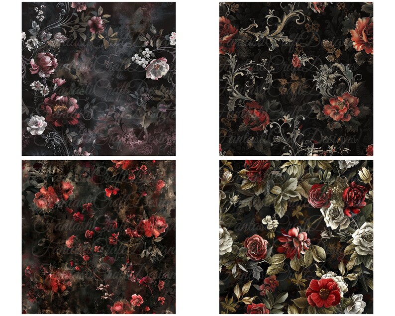 28 Gothic SEAMLESS Digital Paper Floral Texture Pack Patterns ...
