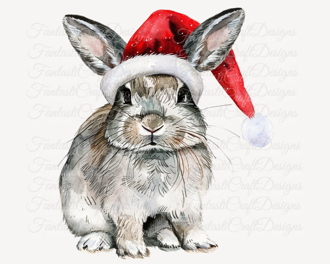 Rabbit Christmas Animal Cute Bunny Watercolor Clipart 10 Pack Art PNG ...