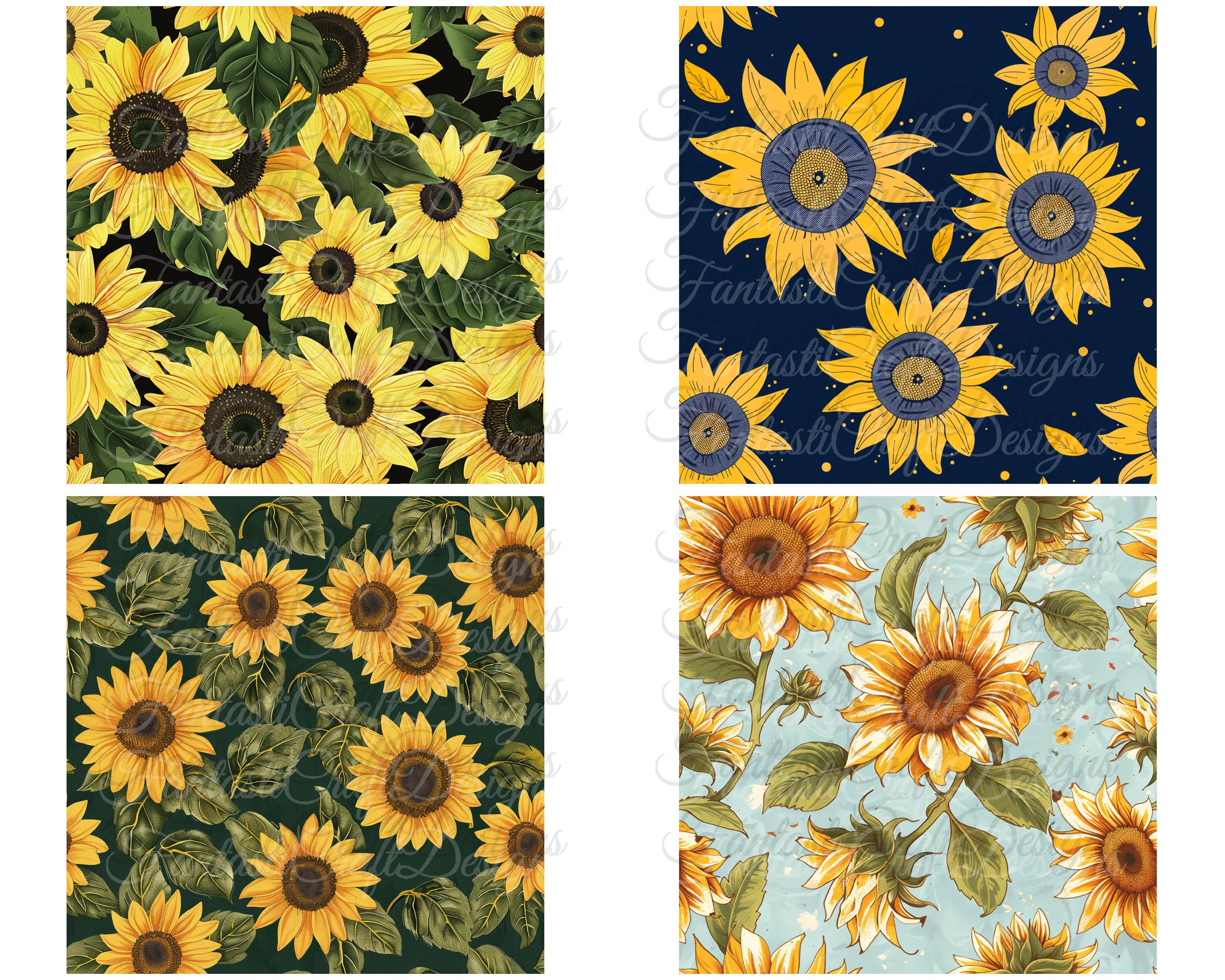 24 Sunflower Vintage Digital Paper Flower Pack Sunflowers Pattern ...