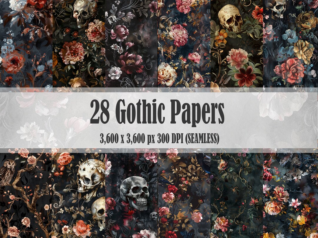28 Gothic SEAMLESS Digital Paper Floral Texture Pack Patterns ...