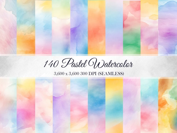 140 Pastel Watercolor Digital Paper Gradients Ombre Pack Seamless Soft Tones Backgrounds Scrapbooks Texture Commercial Use PNGs 300 DPI