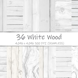 Paquet de 36 textures de papier numérique en bois blanc, motifs sans couture, arrière-plans Scrapbooks, texture rustique en détresse, usage commercial, JPG, 300 DPI JPEG