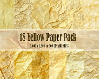 Yellow Wrinkled Paper Digital Paper Texture 18 Pack Seamless Different Patterns Backgrounds Scrapbooks Texture Commercial Use JPG 300 DPI