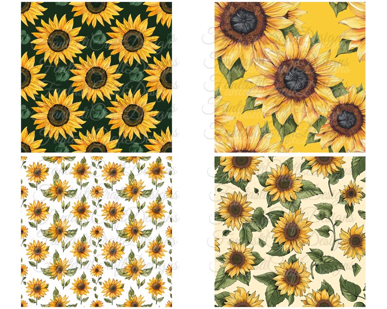 24 Sunflower Vintage Digital Paper Flower Pack Sunflowers Pattern ...