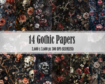 14 Gothic SEAMLESS Digital Paper Floral Texture Pack Patterns Backgrounds Rococo Oil Painting Scrapbooks Commercial Use JPGs 300 DPI JPEG