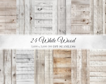 24 White Wood Digital Paper Texture Pack Seamless Patterns Backgrounds Scrapbooks Distressed Rustic Texture Commercial Use JPGs 300 DPI JPEG