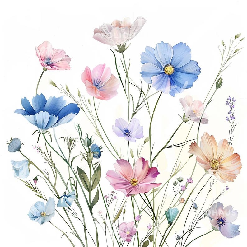 10 Wildflower Watercolor Clipart – High-res JPG, Botanical Florals ...