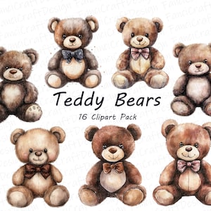 Ours en peluche clipart animaux aquarelle ours brun imprimable Transparent 16 PNG en téléchargement numérique 300 DPI à usage commercial Image d'art en sublimation