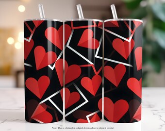 Valentine's Day Hearts Love Abstract Line Tumbler Wrap 20 oz Design Sublimation Digital Download Art Print Commercial Use PNG Format 300 DPI