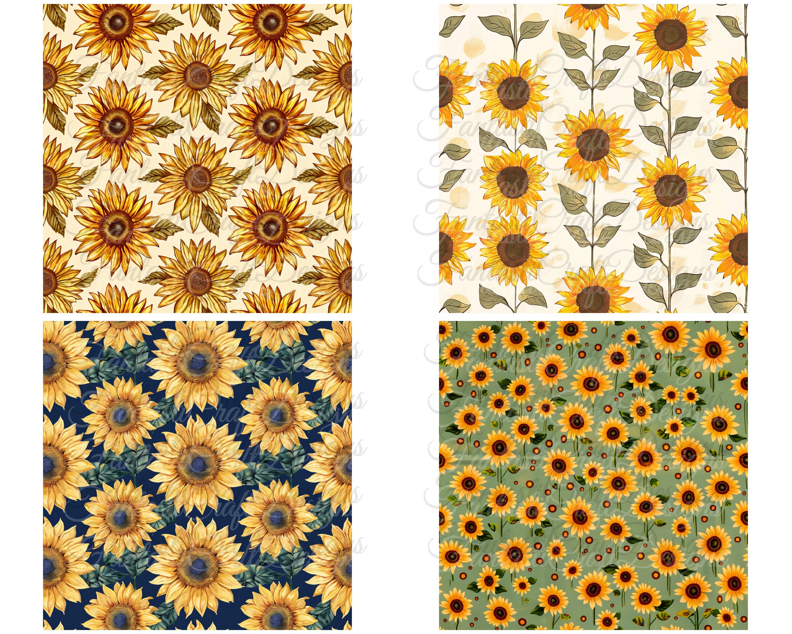 24 Sunflower Vintage Digital Paper Flower Pack Sunflowers Pattern ...