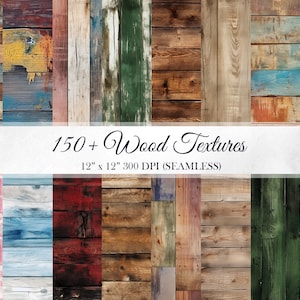 150+ houten planken houtnerf digitale papier Pack naadloze patronen achtergronden plakboeken noodlijdende rustieke textuur commercieel gebruik JPG 300 DPI