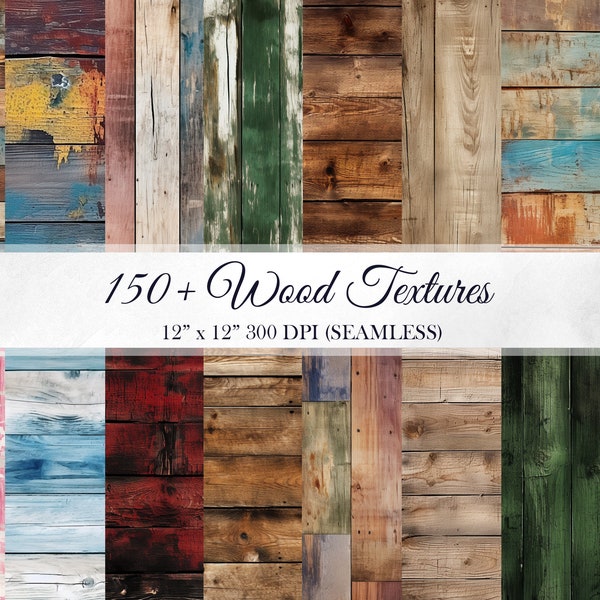 150+ Wood Planks Wood Grain Digital Paper Pack Seamless Patterns Backgrounds Scrapbooks Distressed Rustic Texture Commercial Use JPG 300 DPI