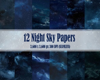 Night Sky 12 SEAMLESS Digital Paper Galaxy Stars Nebula Space Texture Pack Patterns Backgrounds Scrapbooks Commercial Use JPGs 300 DPI JPEG