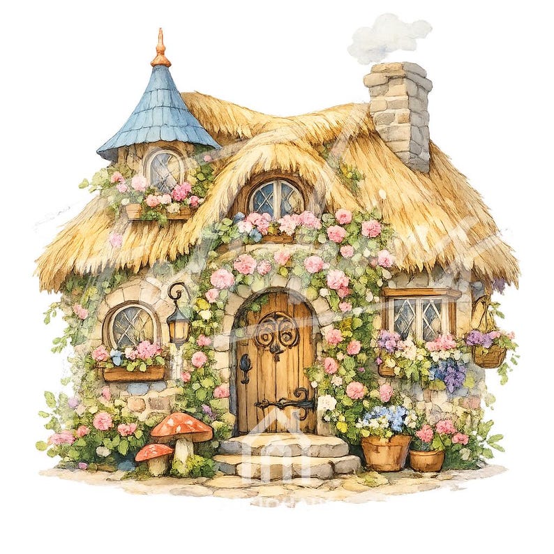 Turret And Roses Whimsical Fairytale Cottage Illustrations | 10 PNG | Transparent ...