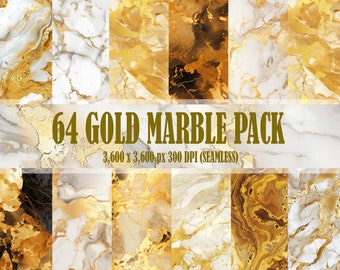 Gold Marble Digital Paper 64 Pack Shiny Gold Metallic Marble Seamless Patterns Backgrounds Scrapbooks Texture Commercial Use PNG 300 DPI