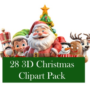 28 3D Kerst Clipart Pack Winter PNG Digitale Download 300 DPI Commercieel gebruik Sublimatie Vakantiekaart Maken Art Image Bundle