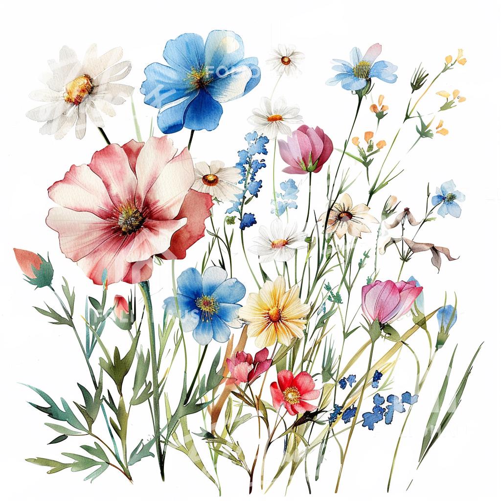 10 Wildflower Watercolor Clipart – High-res JPG, Botanical Florals ...