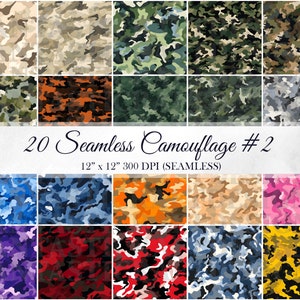 20 Camouflage Digital Paper Military Pack Nahtlose verschiedene Muster Farben Hintergründe Scrapbooks Textur Kommerzielle Nutzung JPGs 300 DPI JPEG
