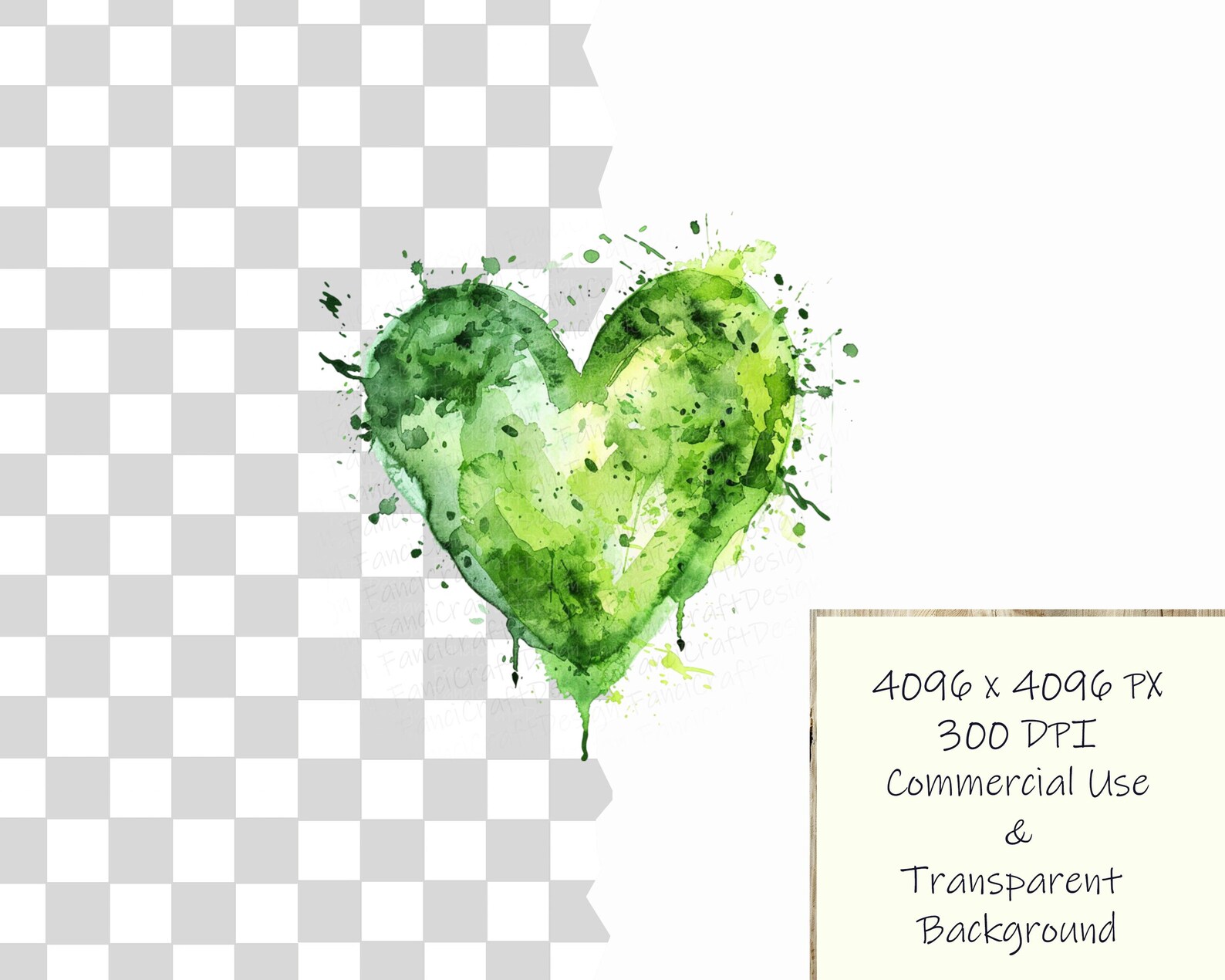 40 Green Hearts Paint Splatter Splash Watercolor Clipart Heart Pack PNG ...