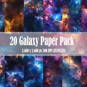 Space Clouds Galaxy Digital Paper 20 Pack Naadloos Universe Commercieel gebruik JPG 300 DPI JPEG Scrapbooks Achtergronden Texture Pack Patroon