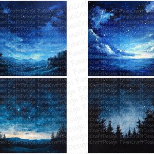 Starry Night Sky 24 Digital Paper Stars Texture Pack Blue Patterns ...