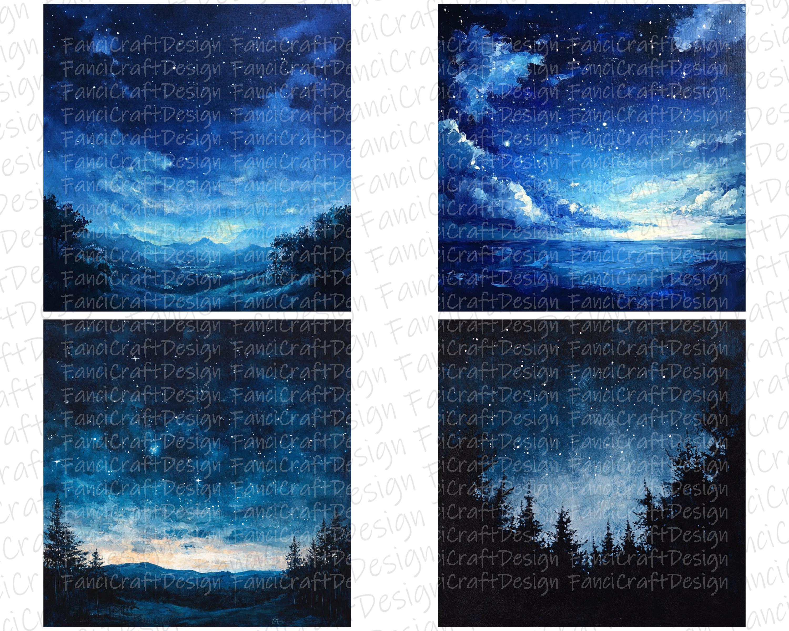 Starry Night Sky 24 Digital Paper Stars Texture Pack Blue Patterns ...