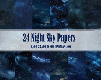 Natthimmel 24 SÖMLÖSA Digitala Papper Galax Stjärnor Nebulosa Rymden Texturpaket Mönster Bakgrunder Scrapbooks Kommersiellt Använd JPG 300 DPI JPEG