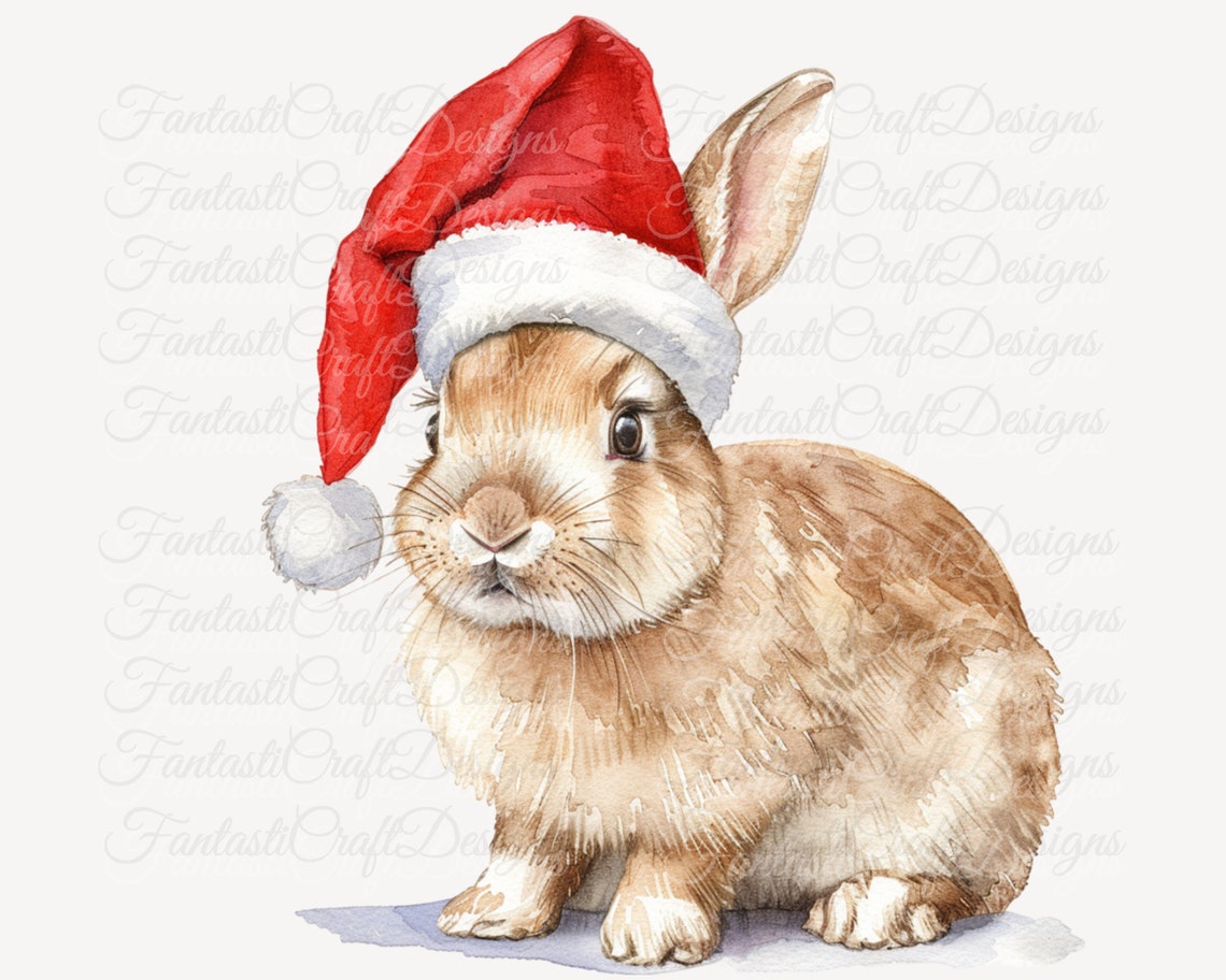 Rabbit Christmas Animal Cute Bunny Watercolor Clipart 10 Pack Art PNG ...