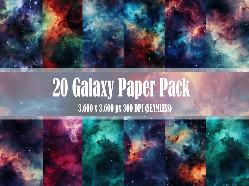 20 Galaxy Nebula Space Night Sky SEAMLESS Digital Paper Texture Pack ...