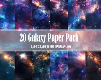 Space Clouds Nebula Galactic Seamless Digital Paper 20 Pack Scrapbooks Backgrounds Texture Pack Pattern Commercial Use JPG 300 DPI JPEG