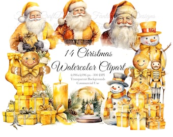 Confezione da 14 ornamenti natalizi gialli in formato PNG, download digitale, 300 DPI, uso commerciale, sublimazione, arte natalizia, clipart