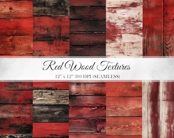 14 Red Wood Grain Digital Paper Pack Seamless Patterns Backgrounds Scrapbooks Distressed Rustic Texture Commercial Use JPGs 300 DPI JPEG