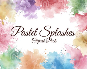 Pastel Paint Splashes Watercolor Clipart Splotches Pack PNG Digital Download 300 DPI Commercial Use Sublimation Art Image Bundle