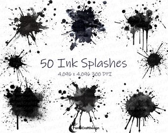 May include: 50 black ink splatter graphics, perfect for adding a grunge or artistic touch to your designs.  Each splatter is unique and comes in a variety of sizes.  The graphics are 4,096 x 4,096 pixels and 300 DPI.